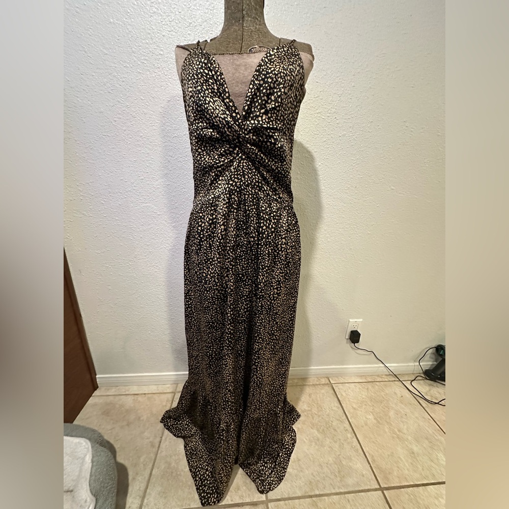 🌙 Arula Black & Tan Maxi Dress – Size A (14/16)